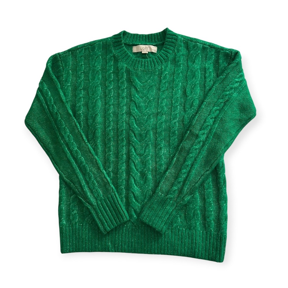 LOFT Cable Knit Sweater Emerald Green XXSP Women Petite